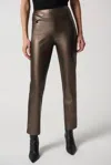 Joseph Ribkoff Metallic Faux Leather Slim Fit Pull-on Pants In Bronze In Gold