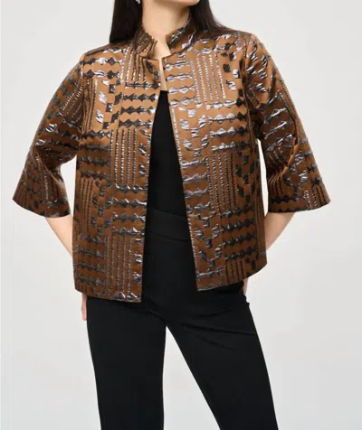 Joseph Ribkoff Metallic Geometric Print Boxy Jacket In Brown/grey