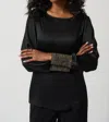 Joseph Ribkoff Metallic Knit Cuffed Top In Black