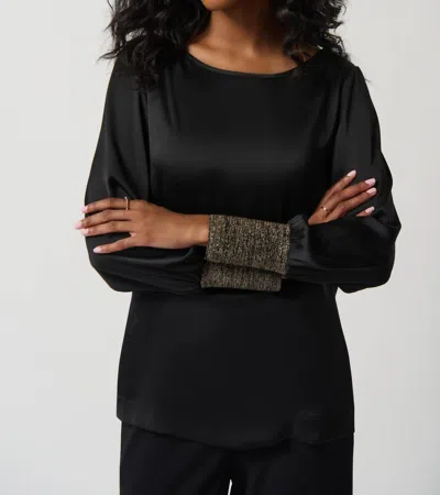 Joseph Ribkoff Metallic Knit Cuffed Top In Black