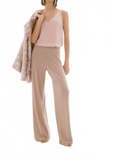 Joseph Ribkoff Metallic Knit Wide Leg Pants In Champagne
