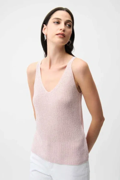 Joseph Ribkoff Metallic Knitted Camisole With Rhinestones In Petal Pink In Animal Print