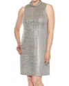 Joseph Ribkoff Metallic Mock Neck Sleeveless Dress In Beige/gold In Gray