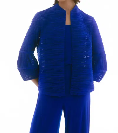 JOSEPH RIBKOFF METALLIC PLEATED QUARTER SLEEVE TWIN SET JACKET IN ROYAL SAPPHIRE