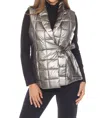 Joseph Ribkoff Metallic Quilted Puffer Vest In Pewter
