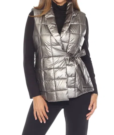 Joseph Ribkoff Metallic Quilted Puffer Vest In Pewter