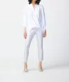 Joseph Ribkoff Metallic Slim Crop Pants In White/silver