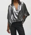 Joseph Ribkoff Metallic Wrap Top In Pewter In Silver