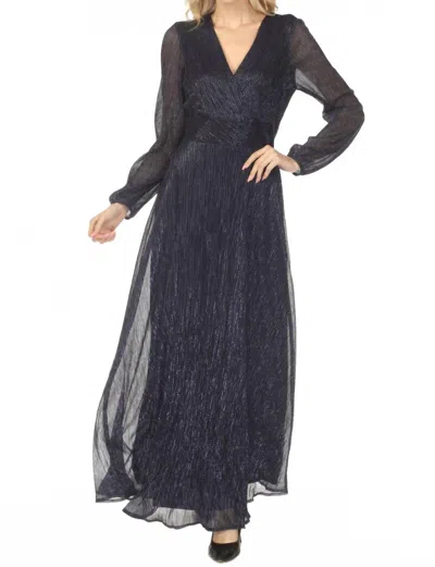 Joseph Ribkoff Metallic Wrap V-neck Maxi Evening Dress In Navy In Blue