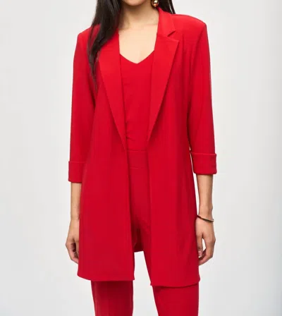 Joseph Ribkoff Mid Length Open Front Blazer In Lipstick Red