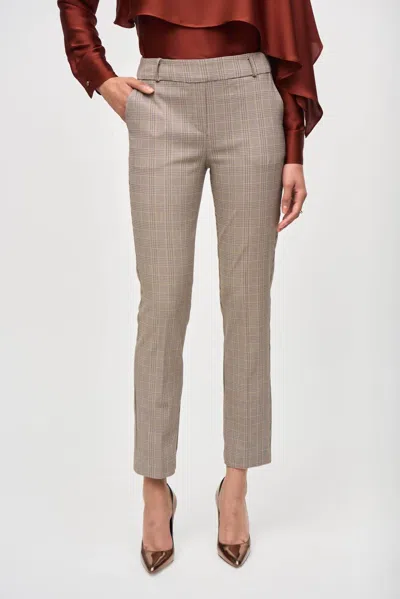 Joseph Ribkoff Mid Rise Tartan Trousers In Beige Multi In Gray