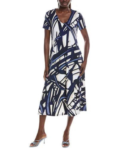 Joseph Ribkoff Abstract-print V-neck Midi Dress In Blue