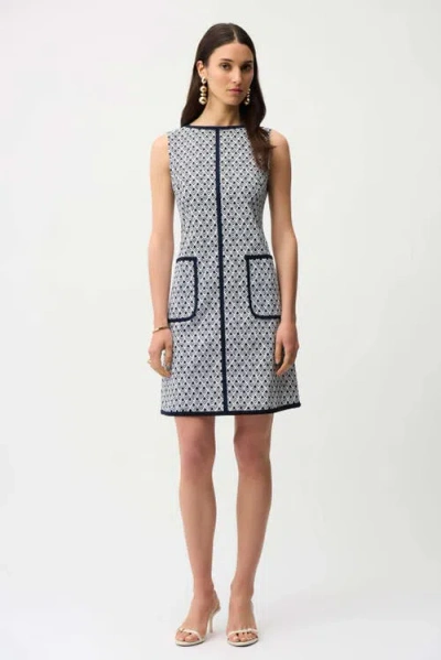 Joseph Ribkoff Millennium Geometric Print A-line Dress With Contrast Trim In Gray