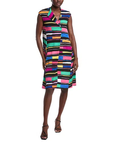Joseph Ribkoff Silky Knit Stripe Print Trapeze Dress In Black Multi