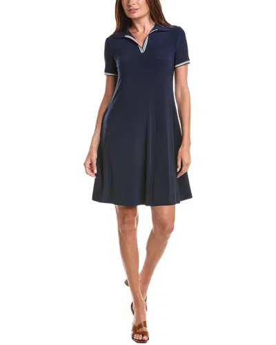 Joseph Ribkoff Silky Knit Trapeze Dress With Polo Collar In Indigo In Blue