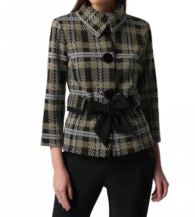 Joseph Ribkoff Miranda Cinch Belt Jacket In Multi Plaid In Green
