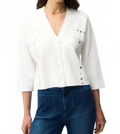 Joseph Ribkoff Mirrored Grommet Accent Crop Cardigan In Vanilla In White