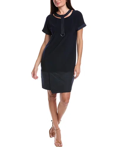 Joseph Ribkoff Mixed Media Cutout Shift Dress In Blue