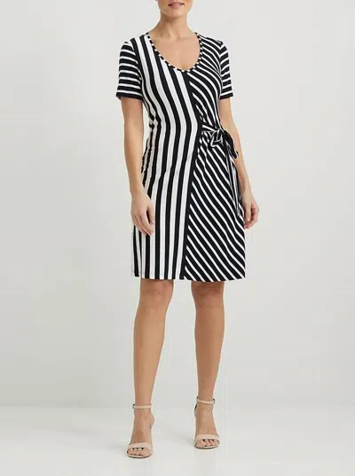 Joseph Ribkoff Mixed Stripe Dress In Midnight Blue/white In Multi