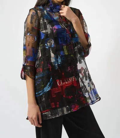 Joseph Ribkoff Mock Collar 3/4 Sleeves Blouse In Multi Word Print