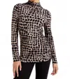 Joseph Ribkoff Mock Neck Animal Print Top In Black/latte In Multi