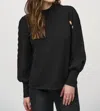 Joseph Ribkoff Mock Neck Long Puff Sleeve Top In Black