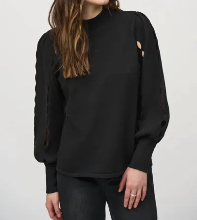 Joseph Ribkoff Mock Neck Long Puff Sleeve Top In Black