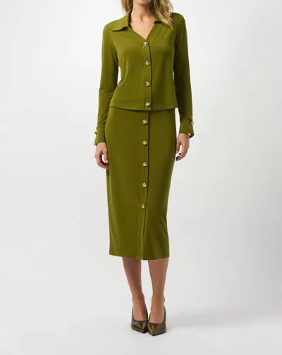 Joseph Ribkoff Moss Crepe Pull-on Pencil Midi Skirt In Artichoke In Green