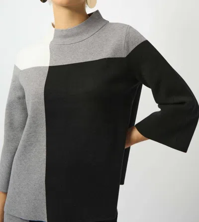 Joseph Ribkoff Nancy Colour-block Sweater Top In Black Grey Vanilla