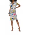 Joseph Ribkoff Silky Knit Conversational Shift Dress In Multi In Multi