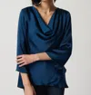 Joseph Ribkoff Draped Satin Blouse In Navy In Blue