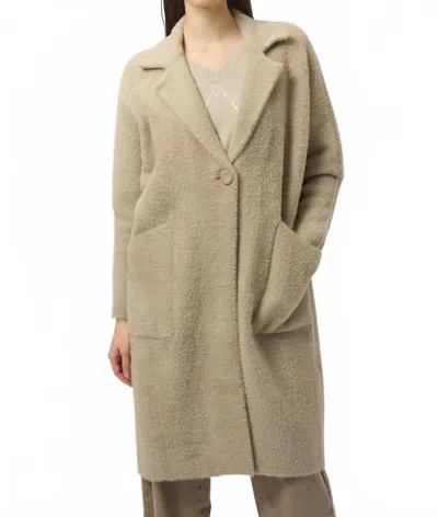 Joseph Ribkoff Notched Collar Long Sleeves Faux Fur Coat In Fawn In Multi