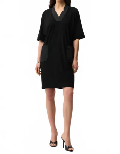 Joseph Ribkoff Notched V-neck Half Sleeve Shift Dress In Black