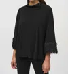 Joseph Ribkoff Silky Knit Trapeze Top With Novelty Cuffs In Black In Black