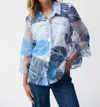 Joseph Ribkoff Novelty Leaf Print Trapeze Jacket In Blue Multi In Multi