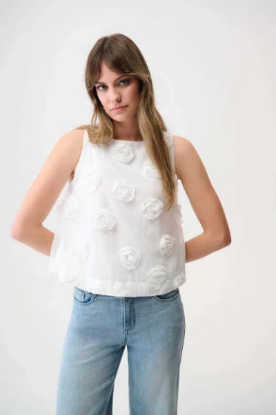 Joseph Ribkoff Novelty Sleeveless Top With 3d Floral Embroidery In White