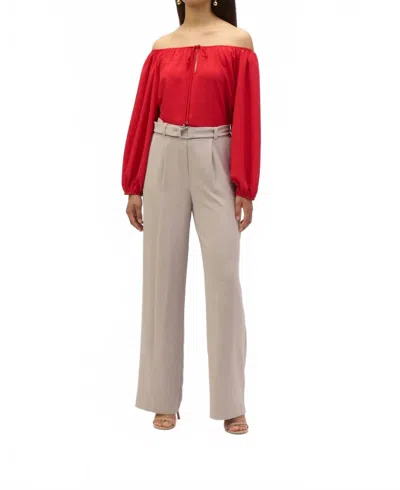 JOSEPH RIBKOFF OFF-SHOULDER EGGSHELL FLARED TOP IN RADIANT RED