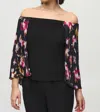 Joseph Ribkoff Off-shoulder Floral Pleated Cape Top In Black/multi