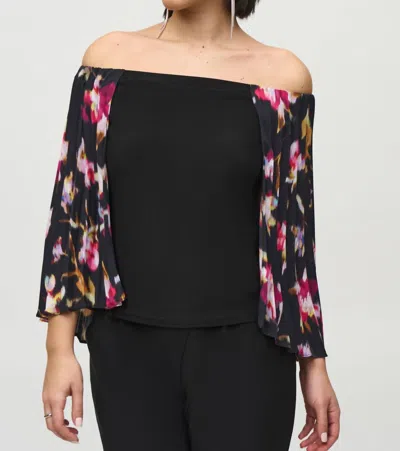Joseph Ribkoff Off-shoulder Floral Pleated Cape Top In Black/multi