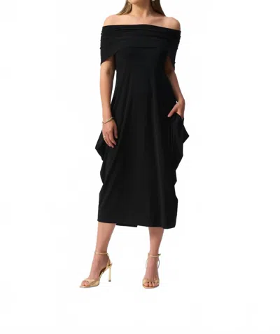 Joseph Ribkoff Off-shoulder Silky Knit Midi Dress In Black