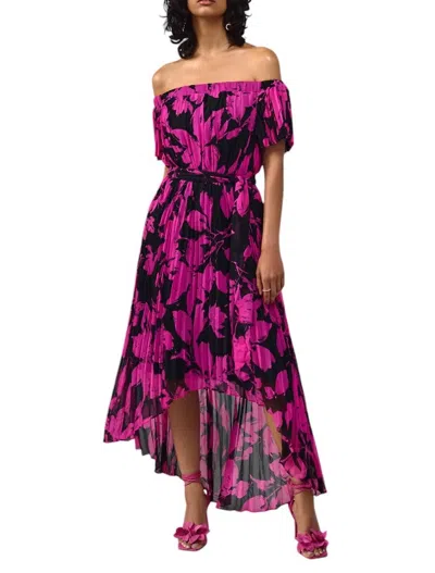 Joseph Ribkoff Off The Shoulder Dress In Black/pink In Multi