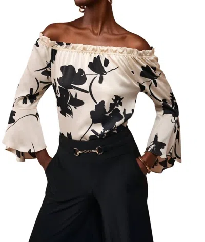 Joseph Ribkoff Off The Shoulder Floral Top In Beige/black In Multi