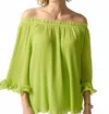 Joseph Ribkoff Off The Shoulder Pleated Top In Key Lime In Green