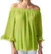JOSEPH RIBKOFF OFF THE SHOULDER PLEATED TOP IN KEY LIME
