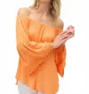 Joseph Ribkoff Embroidered Off The Shoulder Pullover In Apricot In Orange