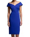 Joseph Ribkoff Off-the-shoulder Scuba Crepe Sheath Dress In Royal Sapphire In Blue