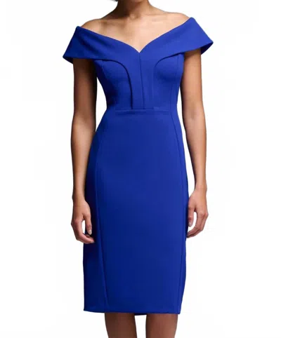 Joseph Ribkoff Off-the-shoulder Scuba Crepe Sheath Dress In Royal Sapphire In Blue