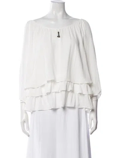 Pre-owned Joseph Ribkoff Off-the-shoulder Long Sleeve Blouse In White