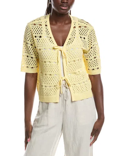 Joseph Ribkoff Open Knit Short Sleeves Cardigan In Mellow Yellow In Multi