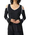 Joseph Ribkoff Open Shoulder Two-tone Top In Black In Black